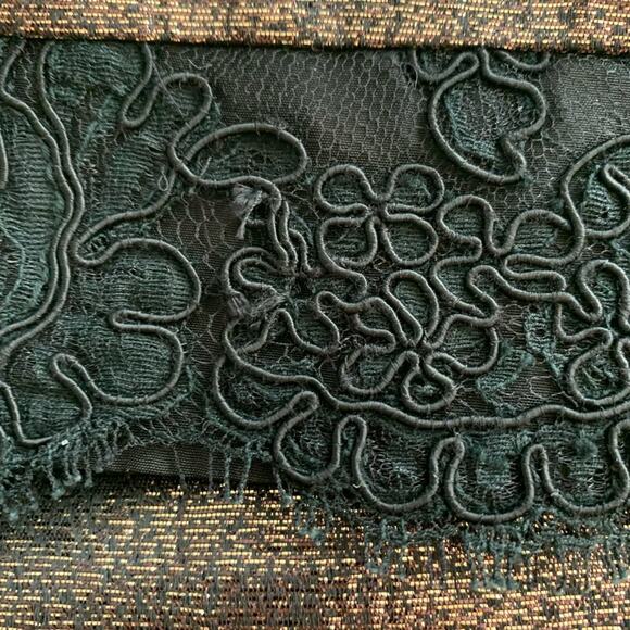 Tory Burch Metallic Gold Pencil Skirt w Black Lace Trim - Picture 7 of 16